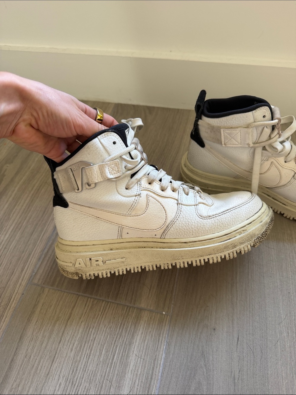 Nike Women’s High-Top Athletic Sneakers in Off-White with Black Trim